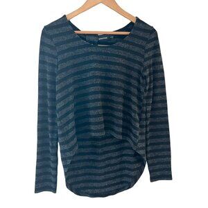 Minkpink Womens Black Gray Striped Wool Blend Long Sleeve Blouse Top Size Small